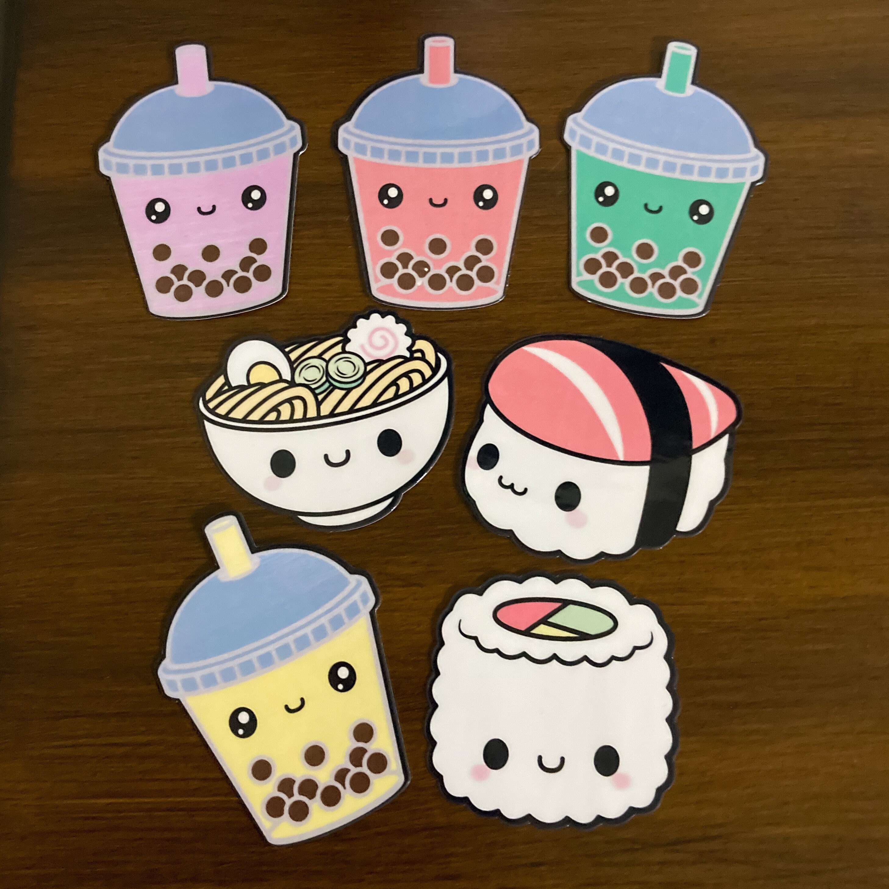 Japanese Foods Stickers | Boba Tea Ramen Bowl Sushi Kawaii Style Waterproof Glossy Vinyl