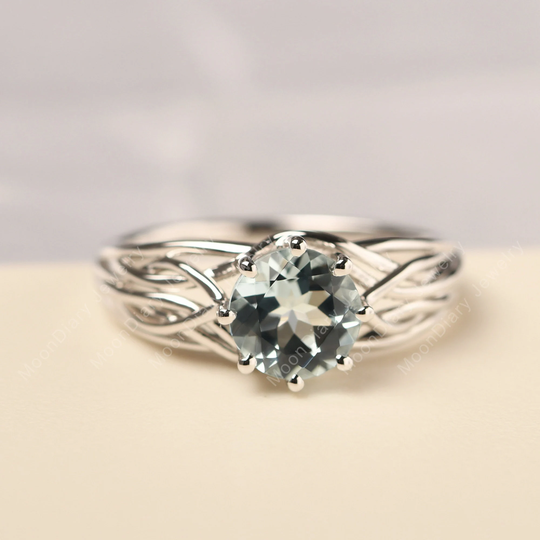 Natural Aquamarine Anniversary Ring March Birthstone Sterling Silver Free Form Nest