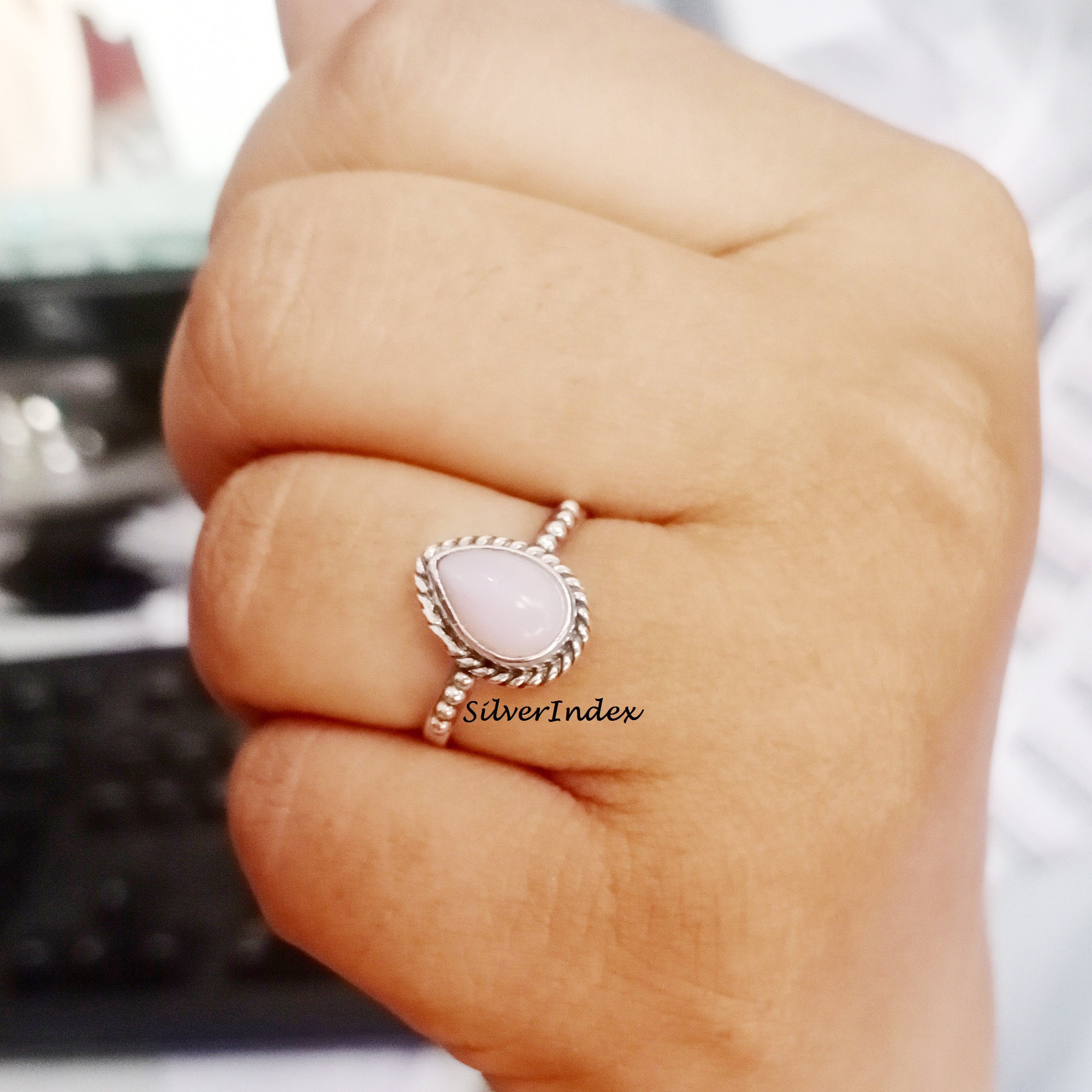 Pink Opal Ring, 925 Silver Sterling Beautiful Pear Stone Shape Gift Handmade Women Ring