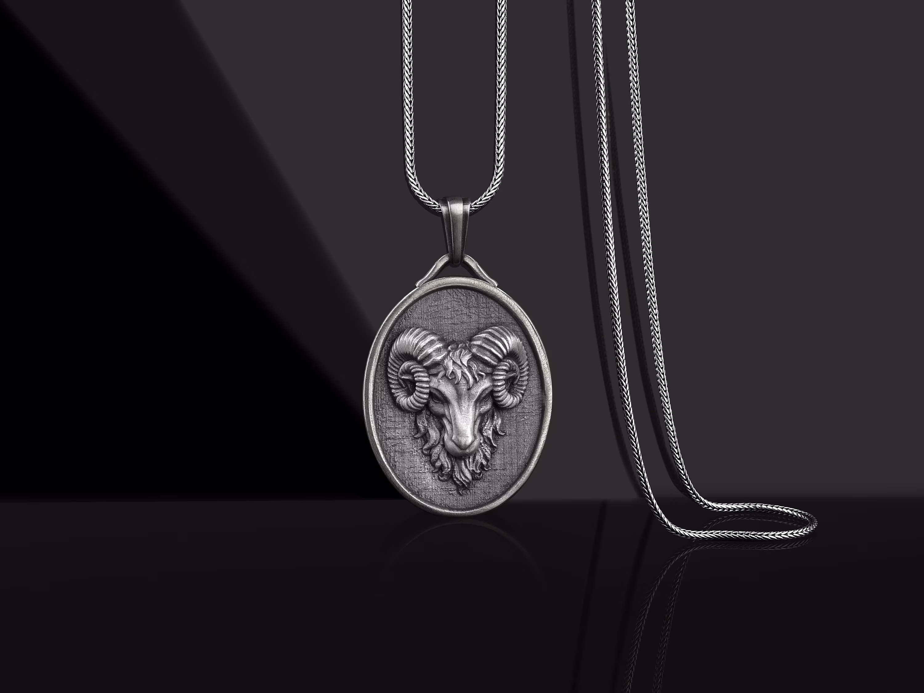 Ram Head Aries Silver Medal Necklace, Personalized Zodiac Gifts, Customizable Engraved Necklace For Men, Small Graduation Gift