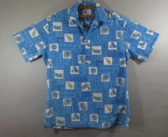 Vintage Nui Nalu Hawaiian Shirt, Made in Hawaii, Pullover, 4 Button, Cotton Blend, Left Chest Pocket, Overall Fading, Good Condition...large