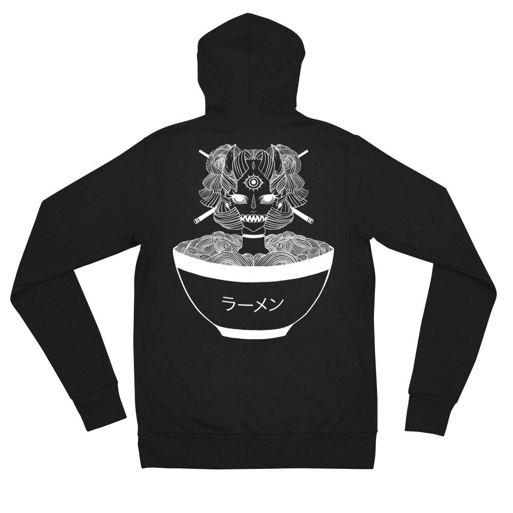 Monster Girl Ramen Noodles Black Unisex Zip Up Hoodie Jacket, Japanese Anime Sweatshirt