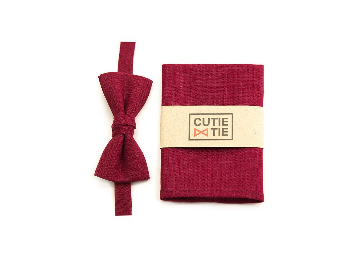 Burgundy Bow Tie & Pocket Square Groom Outfit Ring Bearer Set