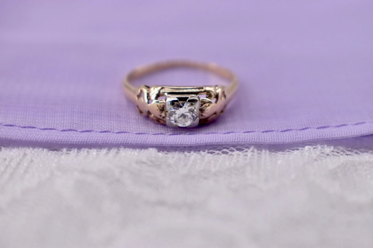 Vintage 14K-18K Yellow Gold Art Deco Old European Cut Diamond Engagement Ring