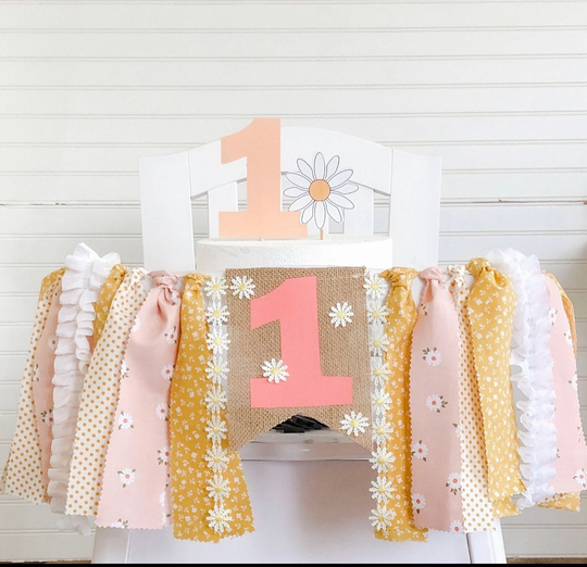 Boho Daisy High Chair Banner, Picnic 1st Birthday Highchair Decor, Cake Smash, Farm, Barnyard, Summer, Spring