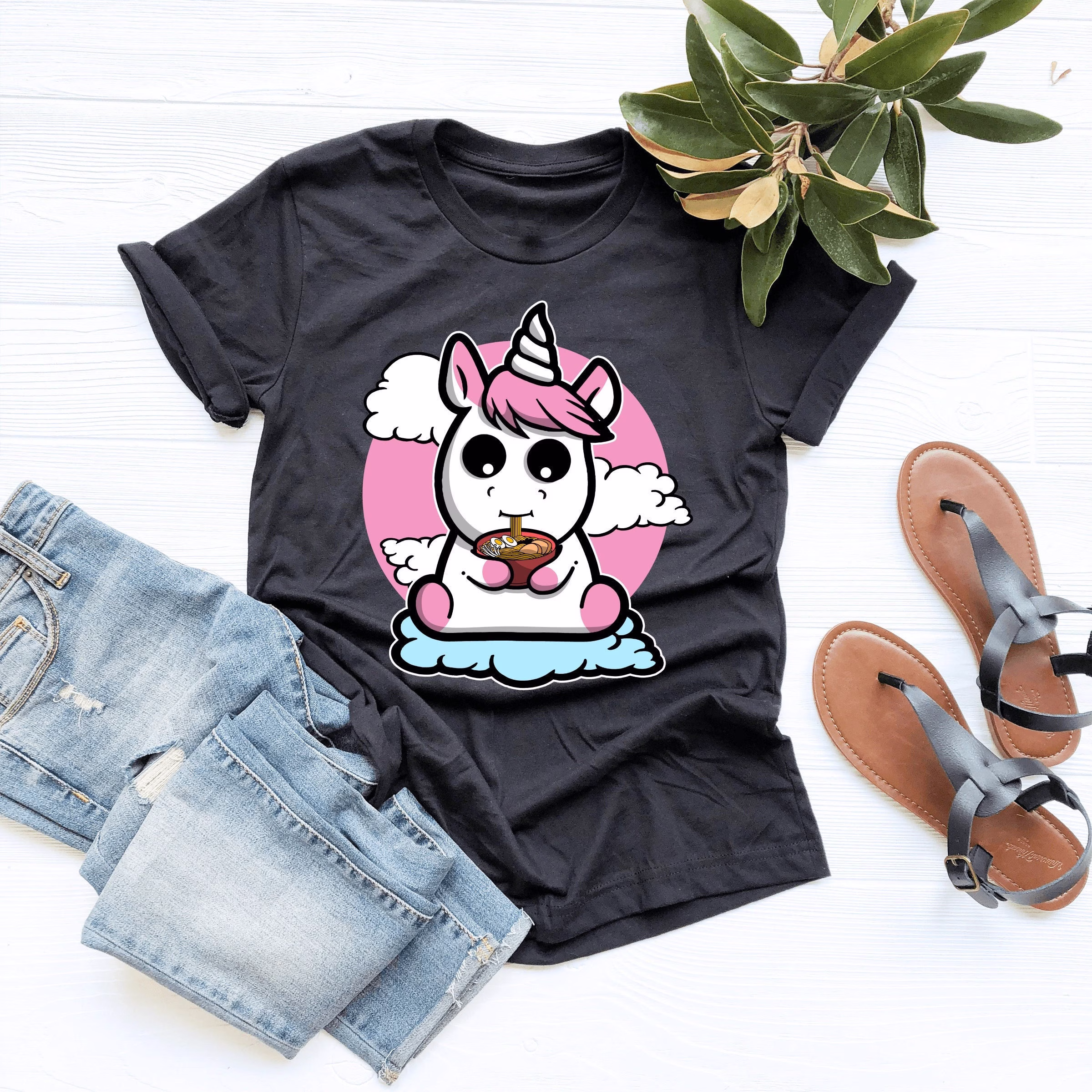 Unicorn Sitting On A Cloud & Eating Ramen Shirt, Lover Gift, V-Neck, Tank Top, Sweatshirt, Hoodie