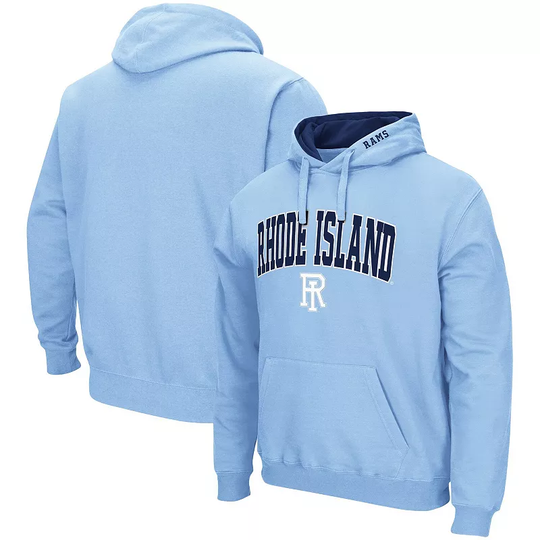 Men's Colosseum Light Blue Rhode Island Rams Arch and Logo Pullover Hoodie, Size: 2XL