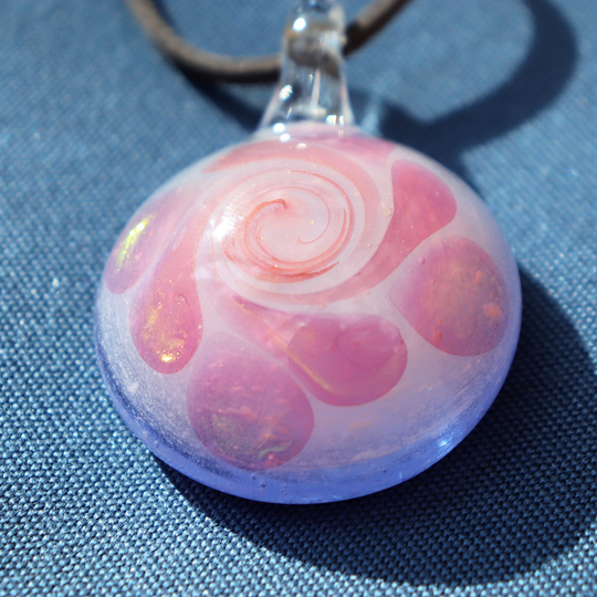 Round Glass Memorial Pendant With Pink & Gold Pattern, Memorials, Unique Gifts, Pet Loss, Lover Gift, Starry Night Art