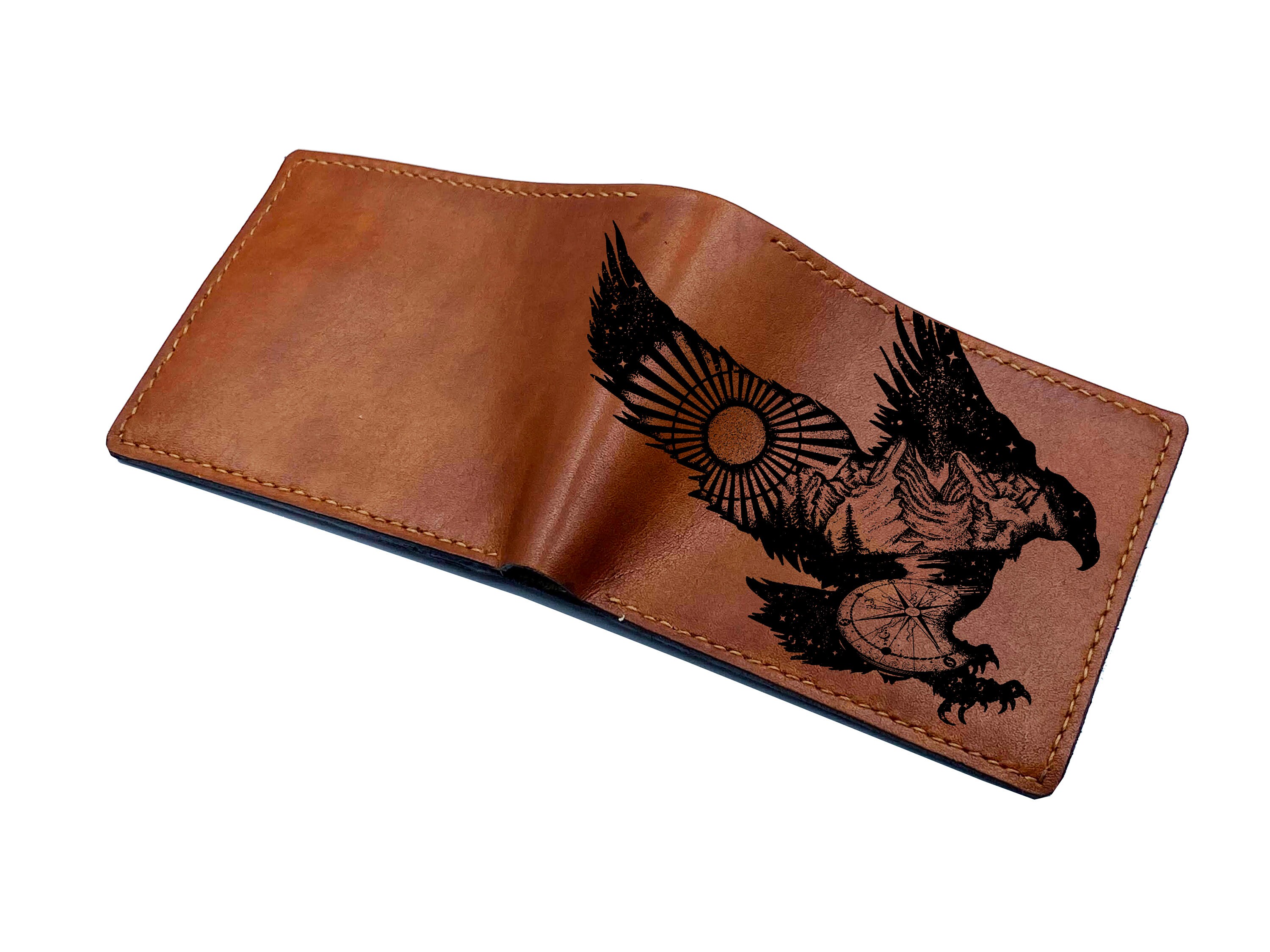 Eagle Leather Wallet, Tattoo Style Men's Animal Pattern Gift For Men, Bitthday Present, Anniversary Men Idea