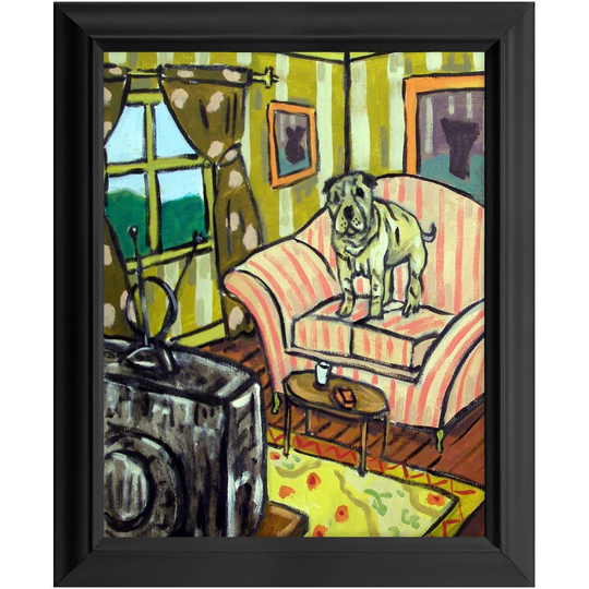 Shar Pei Watching Tv 11x14 Ready To Hang Framed Dog Art Print