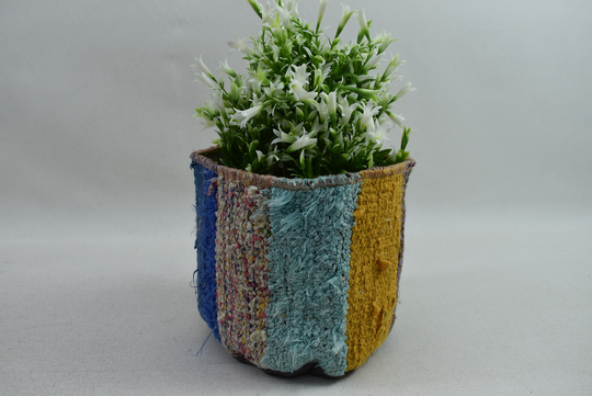 Striped Kilim Plant Pot Cover, Garden Decor, Housewarming Gift, Gift For Moms, Storage Organizer, 6 X 6.5 Inch Case, Code 131