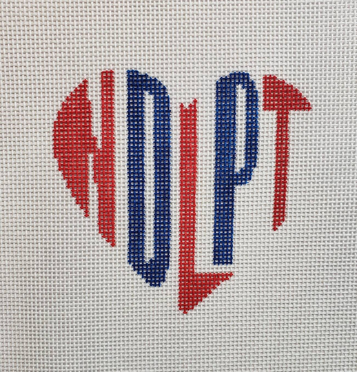 Handpainted Needlepoint Canvas, Heart Shaped Ndlpt Ornament in Red & Blue, 18M