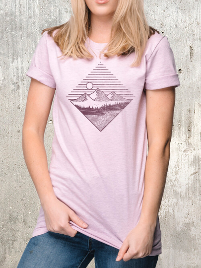 Women's Tri-Blend T-Shirt - Mountain Waves Screen Print T Shirt Yoga Top Nature Women's/Unisex | Heather Prism Lilac