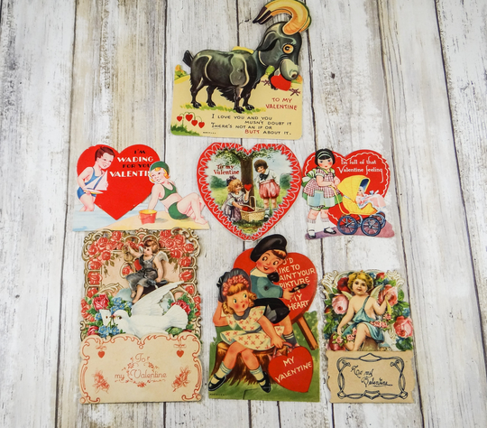 Vintage Valentine's Day Cards, Fold Out Moveable Germany, 1920S, Set Of Seven Cards