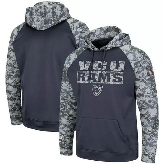 Men's Colosseum Charcoal/Camo VCU Rams OHT Military Appreciation Digi Camo Raglan Pullover Hoodie, Size: XL, Grey