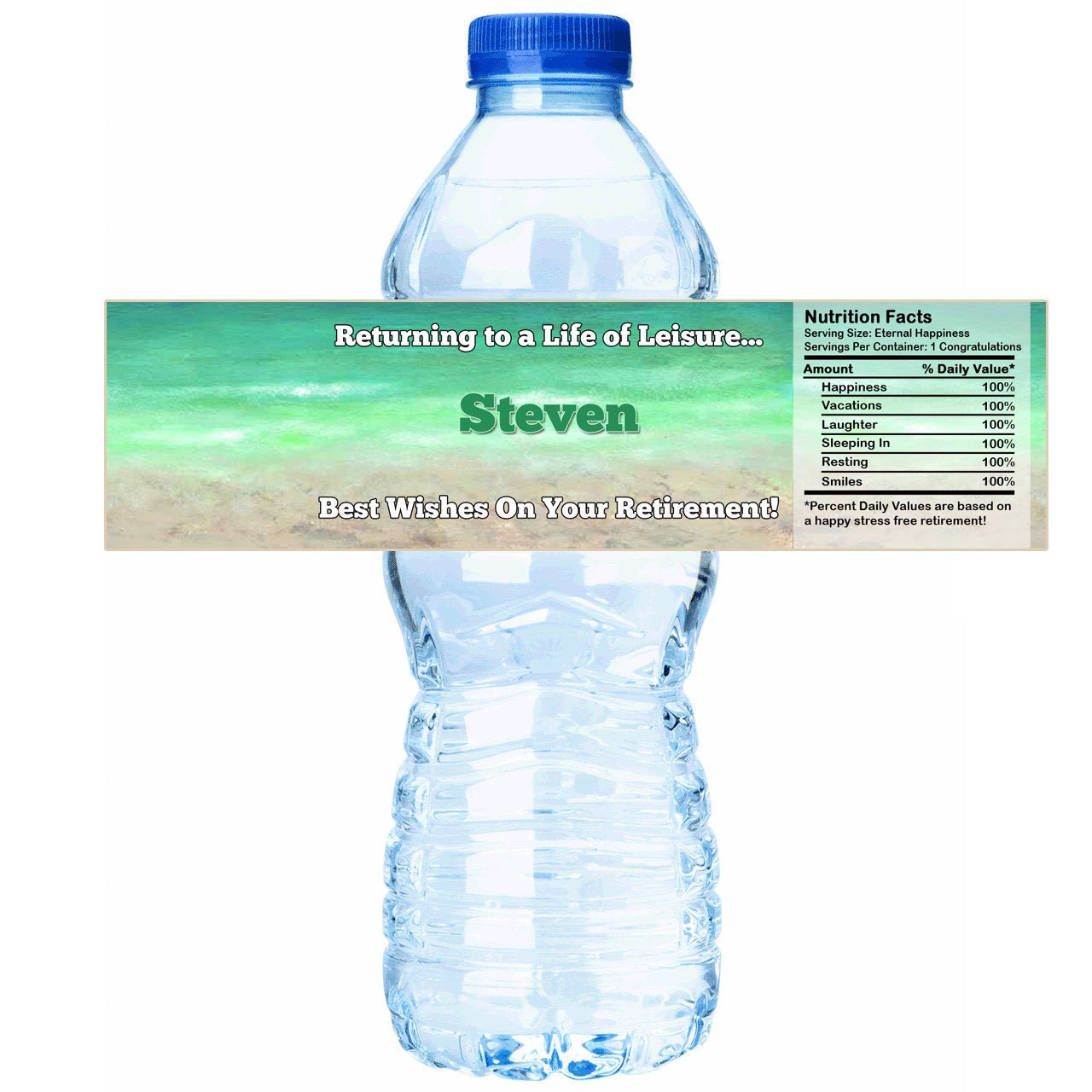 30 Personalized Retirement Leisure Water Bottle Labels - Decor Wraps