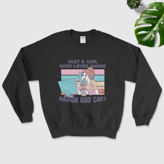 Just A Girl Who Loves Anime Cats & Ramen Sweatshirt | Jumper Cat Lover