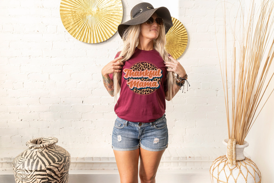 Thankful Mama Shirt, Thanksgiving Fall Tshirt, Tee. Family Unisex Tee, Leopard Print