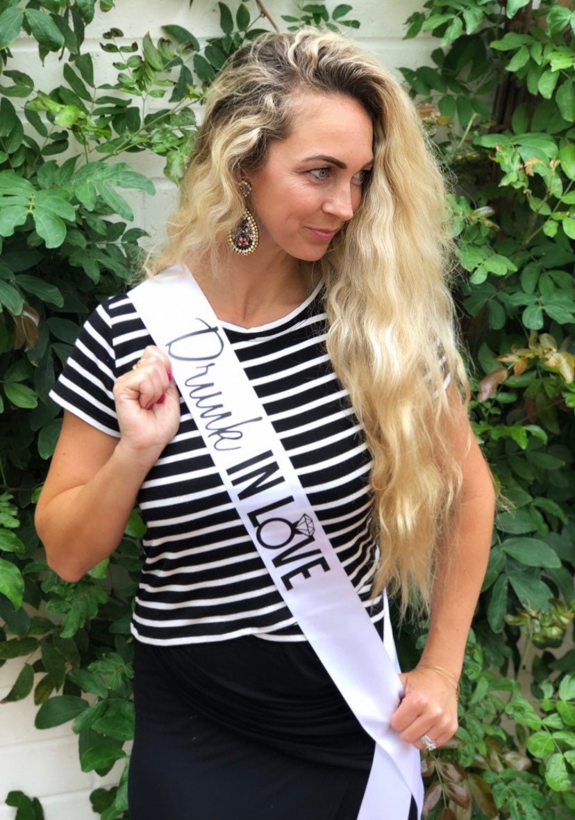 Custom Drunk in Love Sassy Sash With Bling Ring/Future Mrs Sash Bride To Be Hen Night Bachelorette Sash/ Gift
