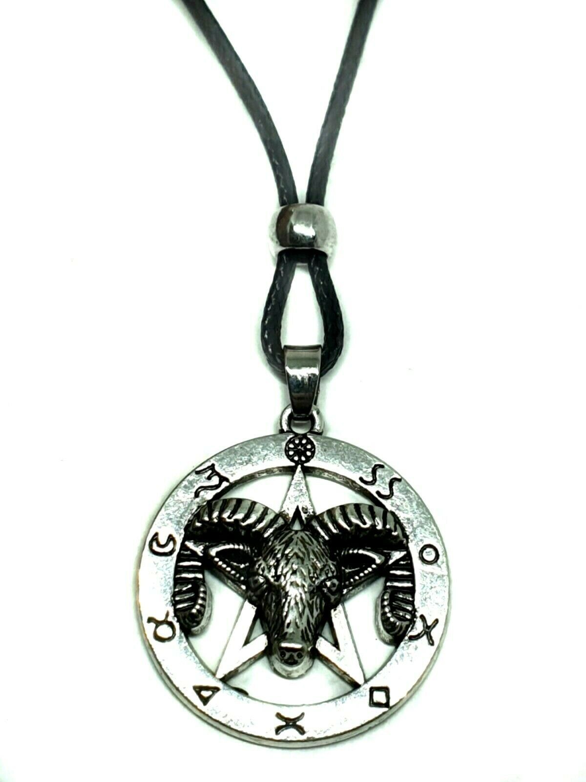 RAM Testa Capra Di Mendes Pentagramma Ciondolo Occulto Simboli Con Collana Corda