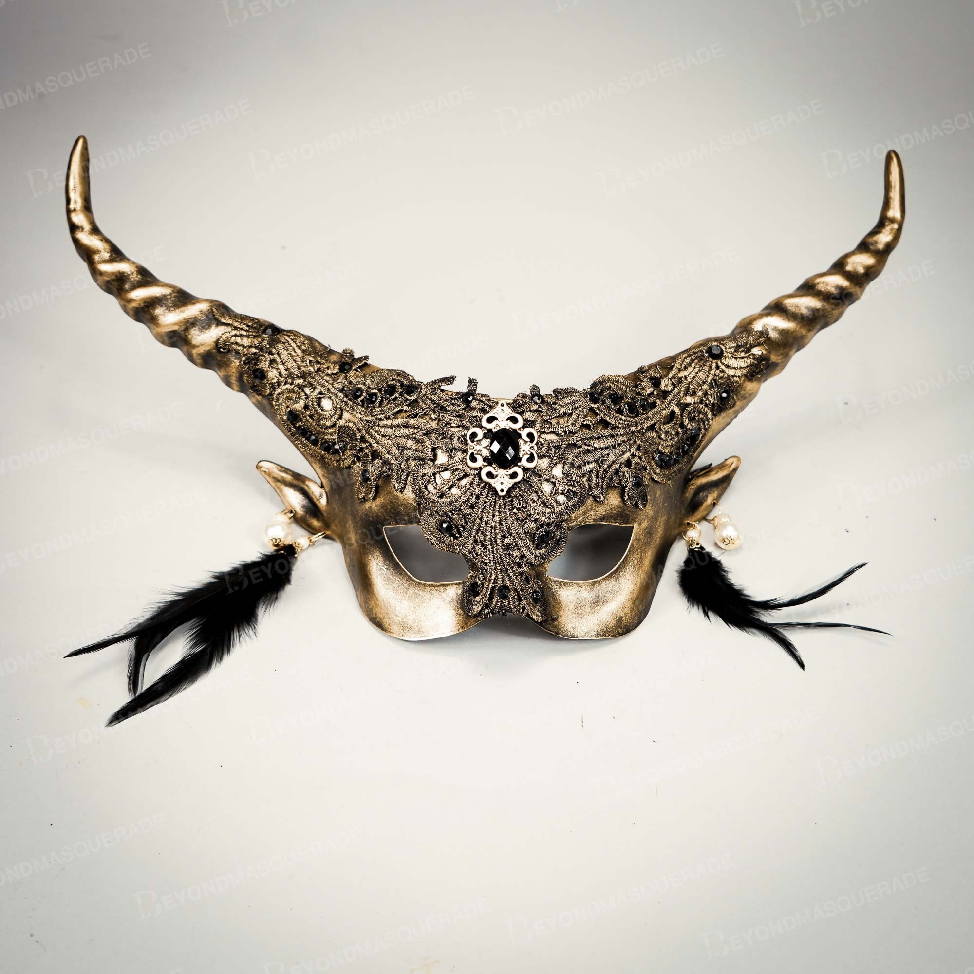 Gold Ram Horns Headband, Headpiece, Steampunk Masquerade Mask, Steampunk Ram Horns With Spikes in Gold
