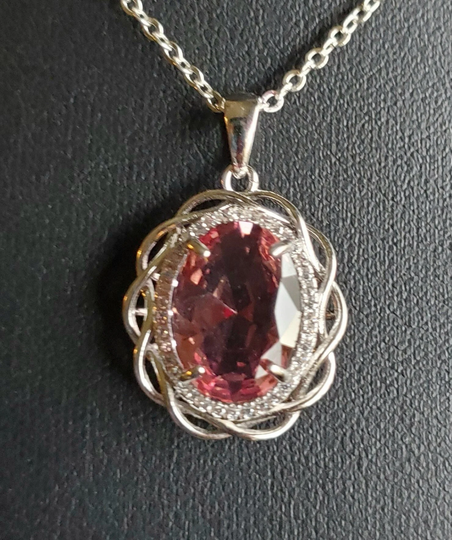 Color-Changing Zultanite Necklace, 10x14mm Lab Created Simulated Gem, Green-To-Rosey Mauve, 925 Sterling Wreath Pendant W/18" Chain