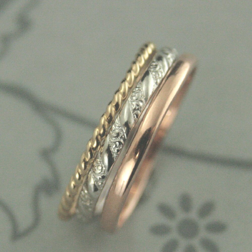 Gold Stacking SetTricolor Ring SetStacking SetElegant StackersTwist BandGold RingsStacker RingsGift For Her