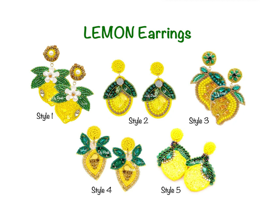 New Lemon Earring, Seed Bead Fruit Sequin Statement Tropical Vacation, Bridal Shower, Gift For Her