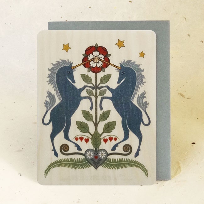 Rampant Unicorns Sustainable Wood Greeting Card