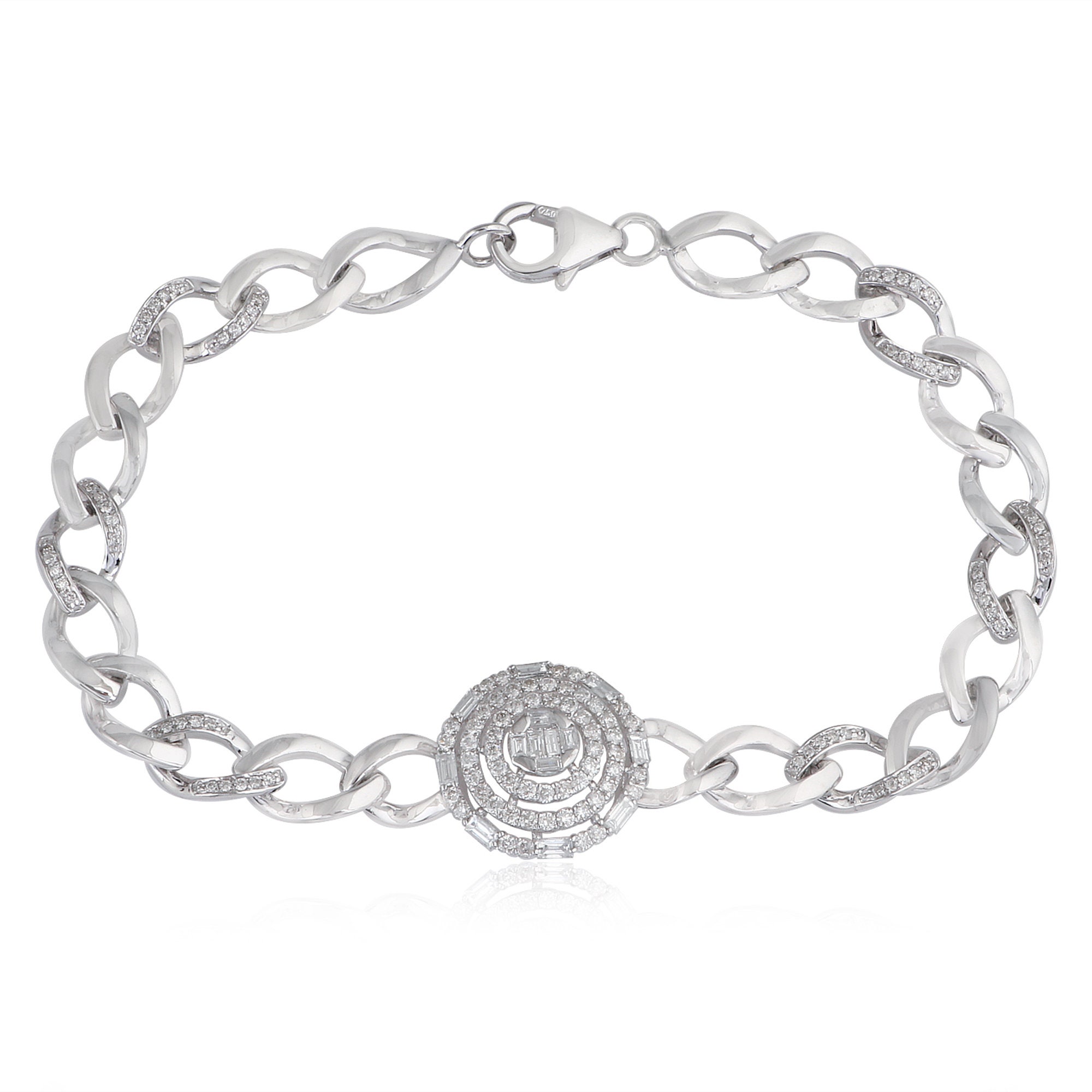 14K White Gold Diamond Disc Link Chain Bracelet 1.10 Ct Natural | Si Clarity Hi Color Fine Jewelry Gift For Her