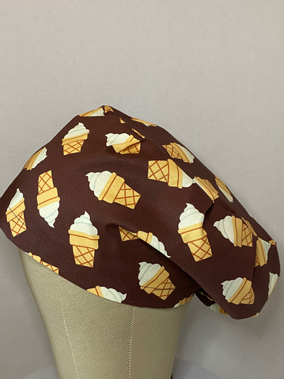 Ice Cream Cone Euro Style Scrub Cap, Surgical Hat, Cotton Food Foodservice