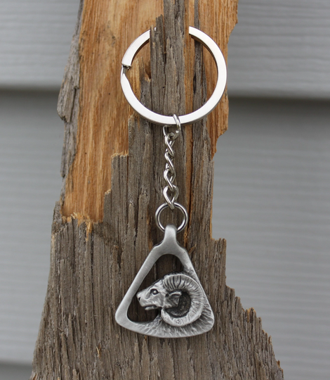 Hastings Pewter Co Lead Free Ram Keychain Ram's Head Triangle Pendant Key Chain Made in Michigan Made Mi Gift