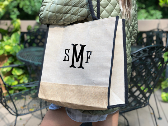 Customizable Embroidered Jute Blend Bag, Burlap Tote Personalized With Monogram Or Name, Large Gift For Her