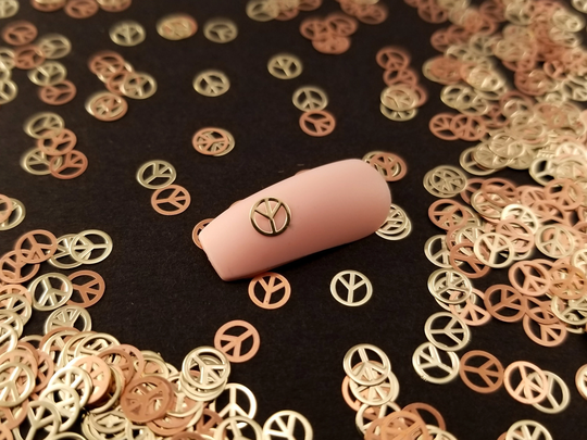 5mm Gold Toned Metal Kawaii Peace Sign Cabochons, Cute Nail Art Cabs, Resin Charms, Symbol Shaker Embellishments