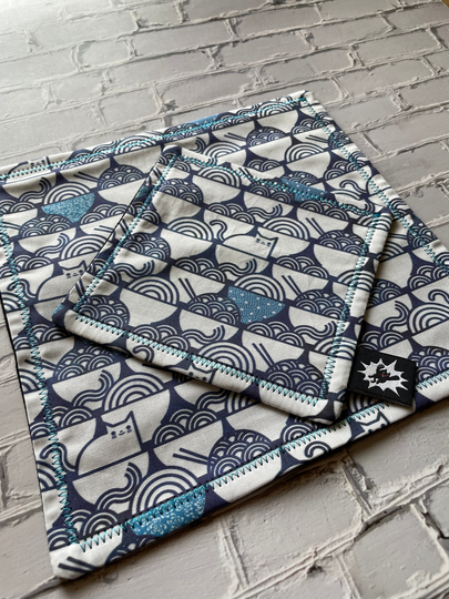 Edc Hank | Handkerchief For Every Day Carry Gear For Organizer Pouch Seigaiha Wave Paracord Cat Ramen Blue & White