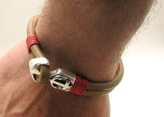 Valentines Day Gift For Him, Men's Bracelet Brown Leather Bracelet, Gift Boyfriend, Anchor Bracelet Him, Men