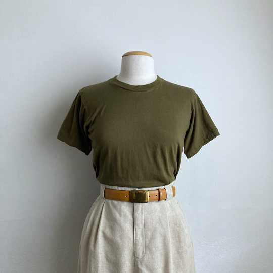 Army Green T-Shirt Vintage Military Tshirt Small 70S Tee Crewneck 100% Cotton