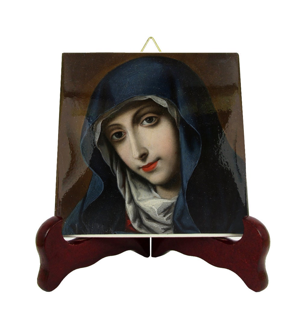 Madonna By Carlo Dolci - Religious Icon On Tile Handmade in Italy Blessed Virgin Mary Holy Art Catholic Gift Idea Mother