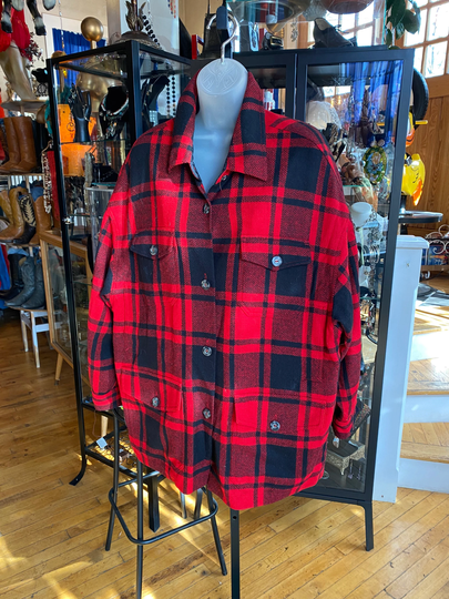 90's Vintage Red & Black Plaid Wool Blend Coat