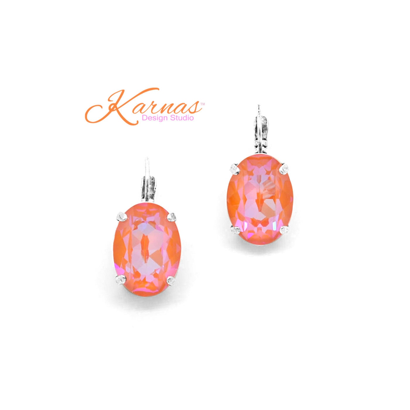 Luminous Orange La Belle poque 18x13mm Earrings K.d.s. Premium Crystal Choose Your Finish Karnas Design Studio Free Shipping