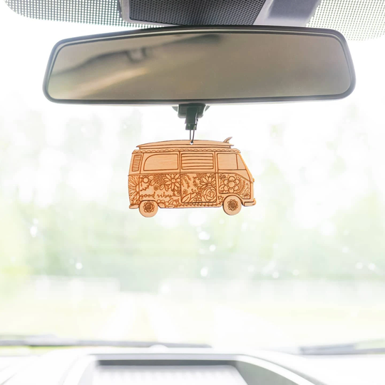 Good Vibes Wood Essential Oil Diffuser | Air Freshener For Oils Reusable Vw Van Hippie Flowers Boho Wooden Decor Car Vent Clip