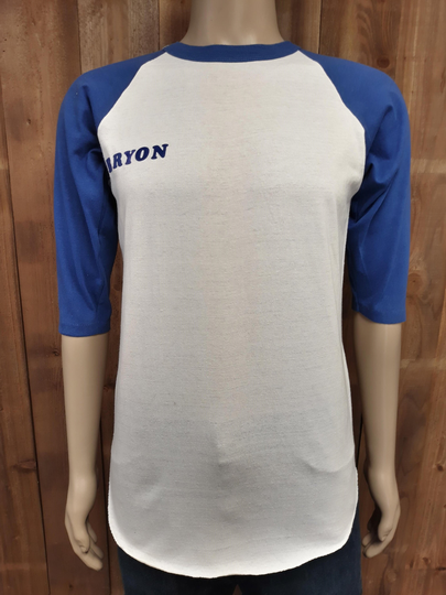 80's Baseball T-Shirt Blue & White Achs Drum Line Size Medium, 50/50, Made in Usa