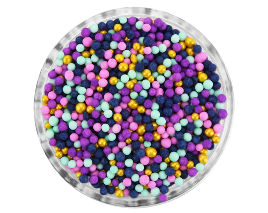 Magic Carpet Non-Pareils Blend - Our Magic Carpet Blend Is A Mix in Orchid Purple, Light Soft Mint, Navy Blue, & Pearly Gold