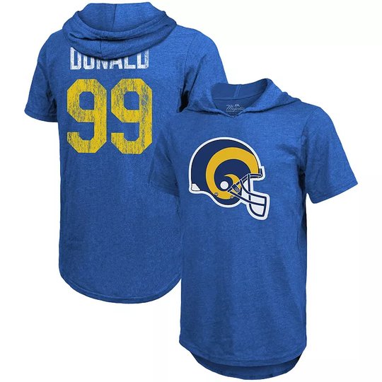 Men's Fanatics Branded Aaron Donald Royal Los Angeles Rams Player Name & Number Tri-Blend Hoodie T-Shirt, Size: 2XL, Blue