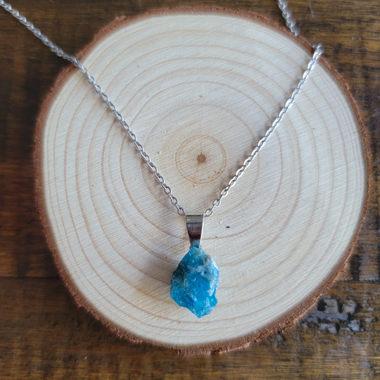 Blue Apatite Raw Nugget Pendant Necklace