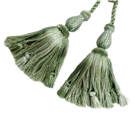Pair Or Single Mint Designer Double Tassel Tiebacks, Green Tieback, Drapery Tiebacks, Vintage