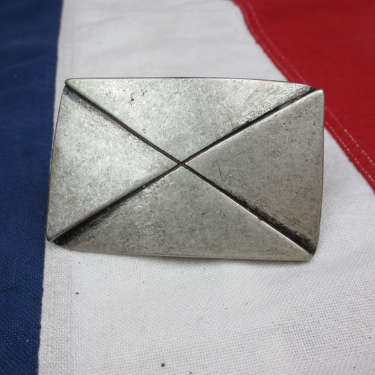 Vintage 1970's Geometric X Pattern Belt Buckle Pewter Ej Badichi Cross Windmill Equis Western Wear Rectangle Abstract