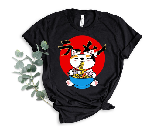 Cute Japan Cat Tshirt, Delicious Japanese Noodles, Ramen Catstshirt For Women Kids, Happy Lucky Maneki Neko Kawaii Noodles