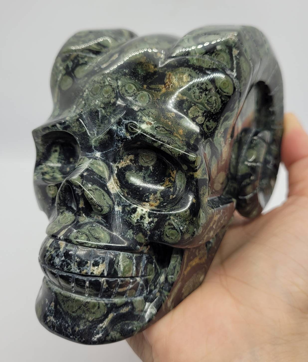 Kambaba Jasper Horned Skull - Orbital Ram Reiki Chakra