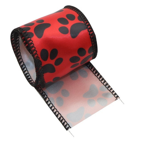 2" Georgia Bulldogs Ribbon Wired Red With Black Paw Print Bow Wreath Football Ribbon Ships Free 15% Off